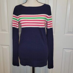 Lilly Pulitzer Maria Boatneck Sweater Navy with Pink White Stripe sz Medium